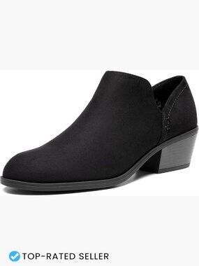 Chunky Heel Ankle Booties Side Zip Faux Suede Round Toe Block Heel Comfortable